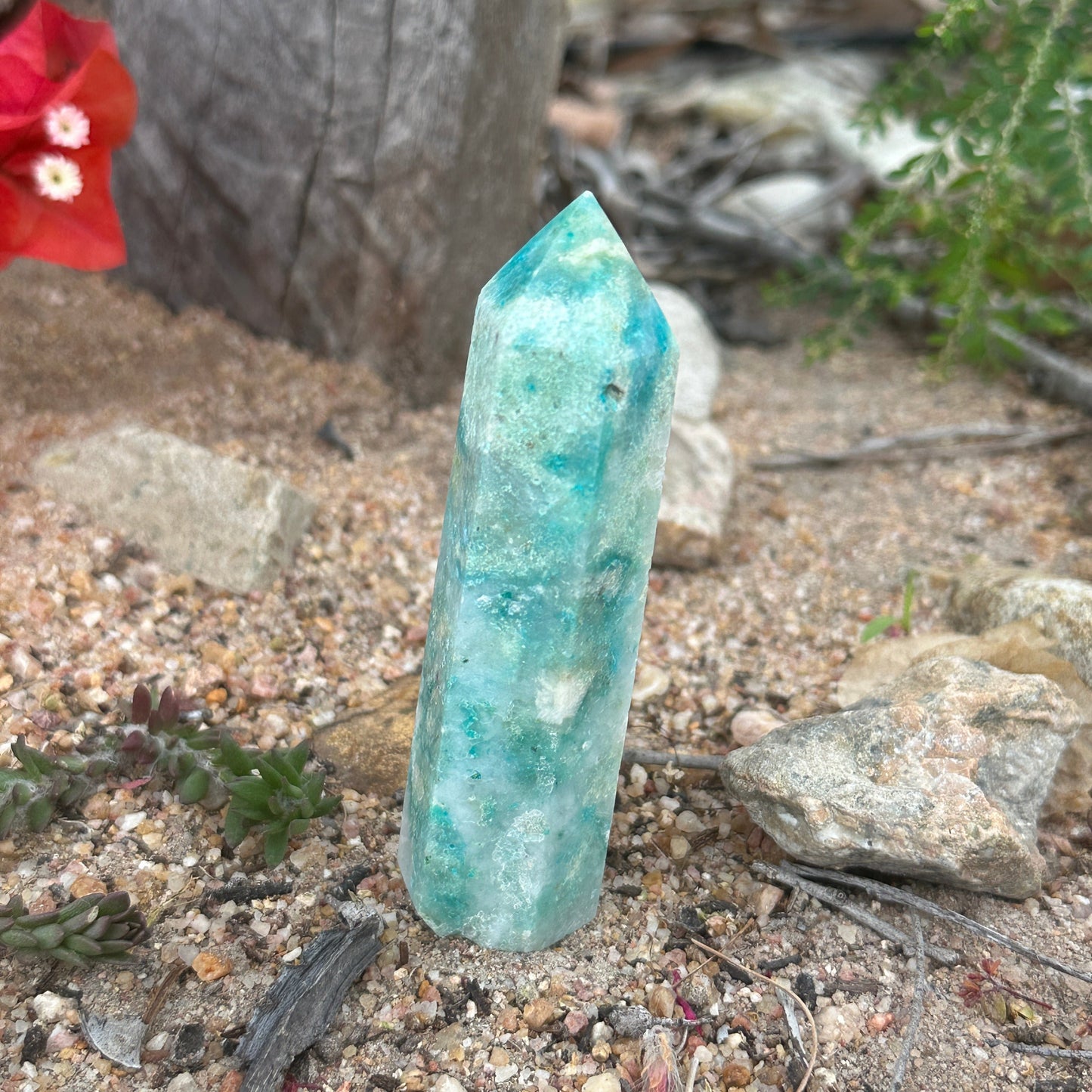Phoenix Stone Crystal Tower Chrysocolla Malachite Turquoise spiritual healing protection renewal crystal tower