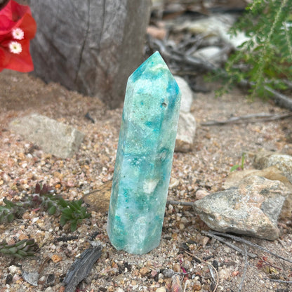 Phoenix Stone Crystal Tower Chrysocolla Malachite Turquoise spiritual healing protection renewal crystal tower