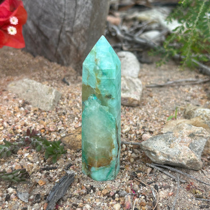 Phoenix Stone Crystal Tower Chrysocolla Malachite Turquoise spiritual healing protection renewal crystal tower