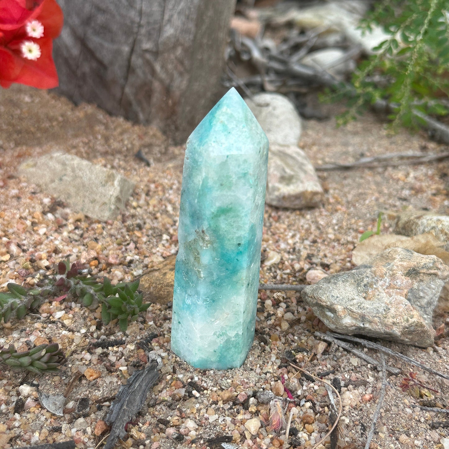 Phoenix Stone Crystal Tower Chrysocolla Malachite Turquoise spiritual healing protection renewal crystal tower