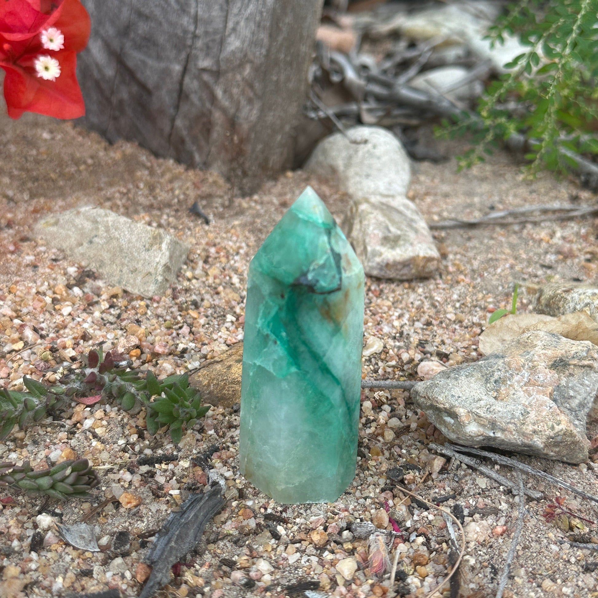 Phoenix Stone Crystal Tower Chrysocolla Malachite Turquoise spiritual healing protection renewal crystal tower