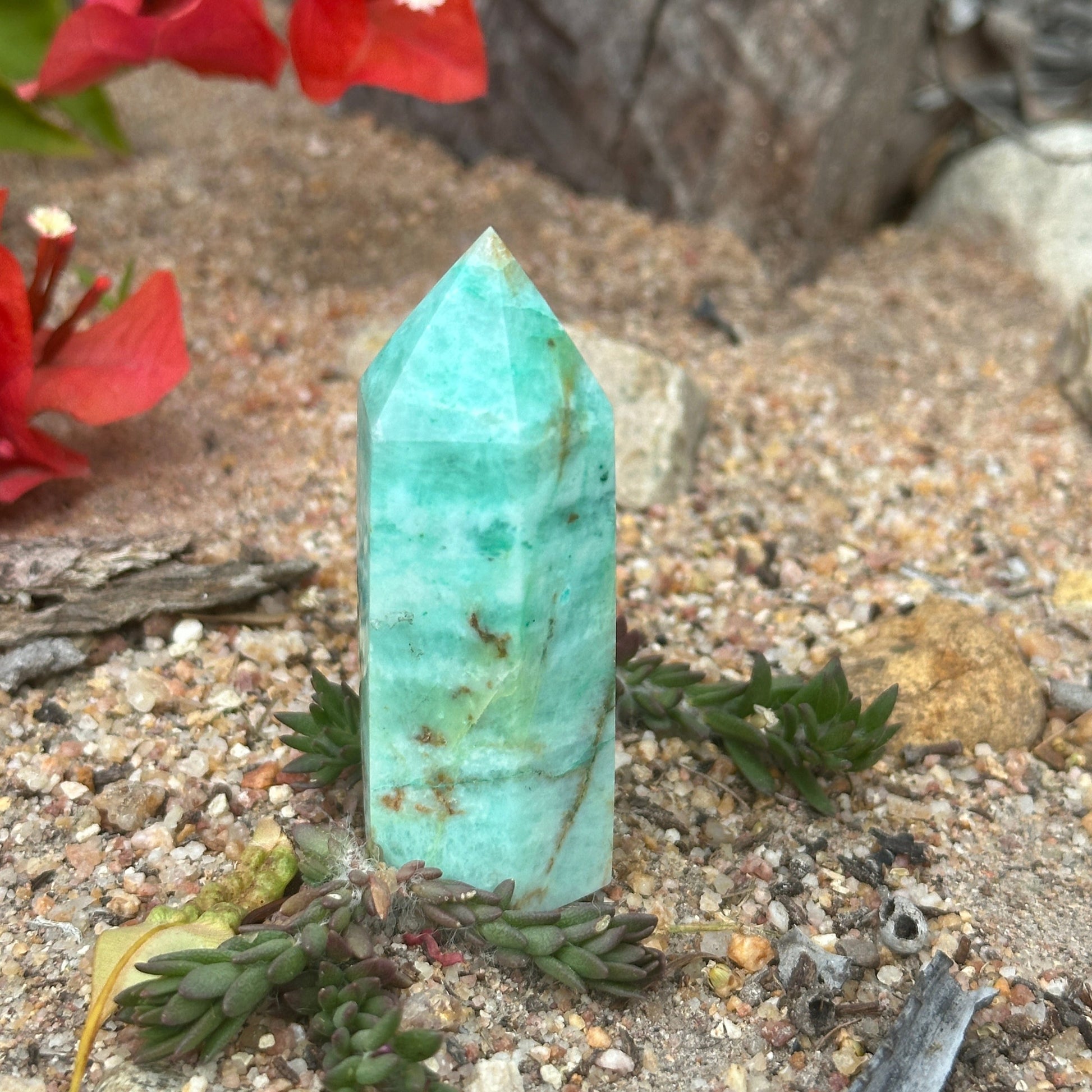 Phoenix Stone Crystal Tower Chrysocolla Malachite Turquoise spiritual healing protection renewal crystal tower