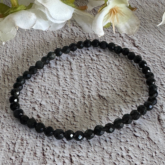 Black Obsidian Bracelet 4mm – Faceted Crystal Bracelet for Protection, Grounding & Emotional Healing