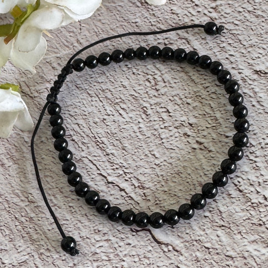 Black Onyx Unisex Adjustable Bracelet 4mm - Spiritual Protection, Grounding & Emotional Strength