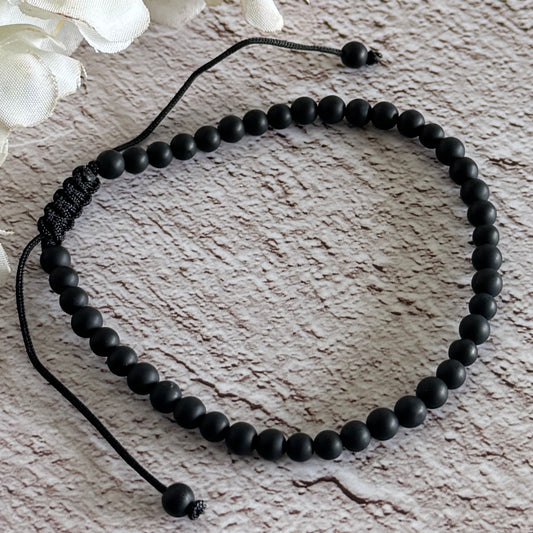 Black Onyx Matte Finish Unisex Adjustable Bracelet 4mm – Protection, Strength & Grounding