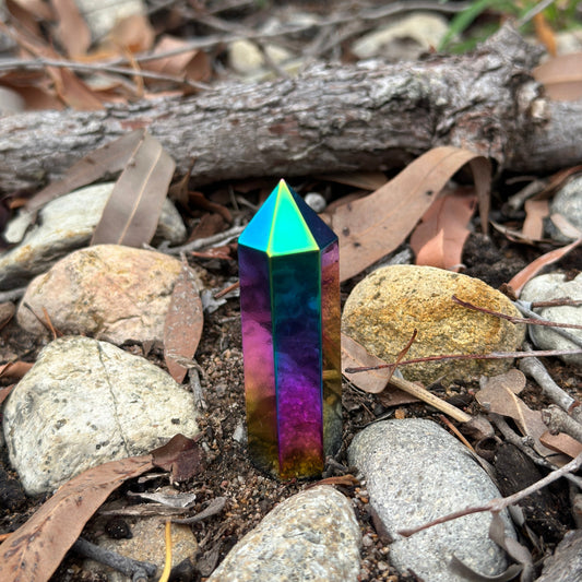 Aura-Coated Obsidian Tower – Spiritual Protection, Transformation & Healing Energy