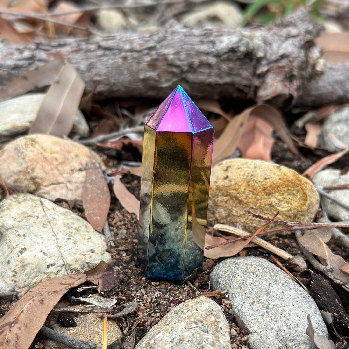 Aura-Coated Obsidian Tower – Spiritual Protection, Transformation & Healing Energy