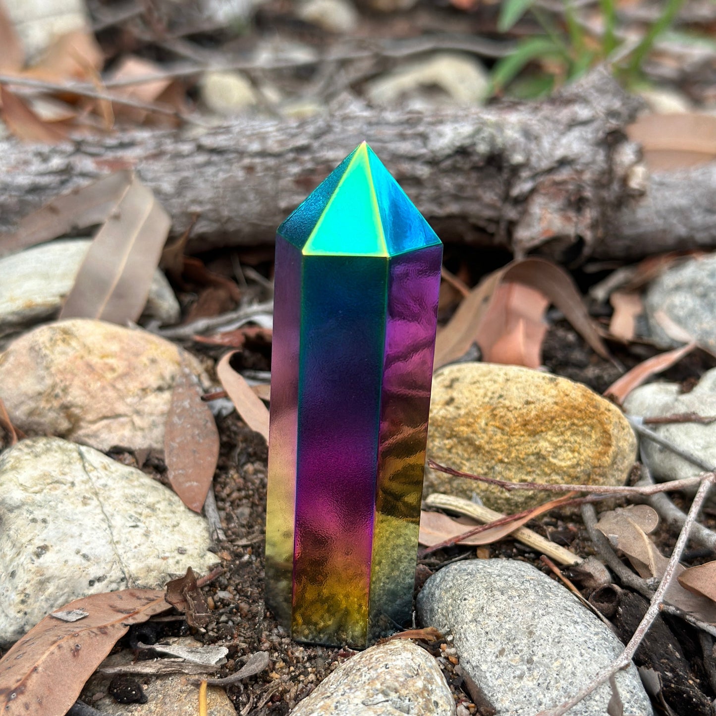 Aura-Coated Obsidian Tower – Spiritual Protection, Transformation & Healing Energy