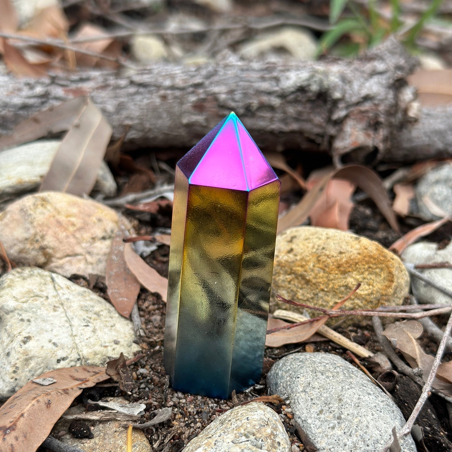 Aura-Coated Obsidian Tower – Spiritual Protection, Transformation & Healing Energy