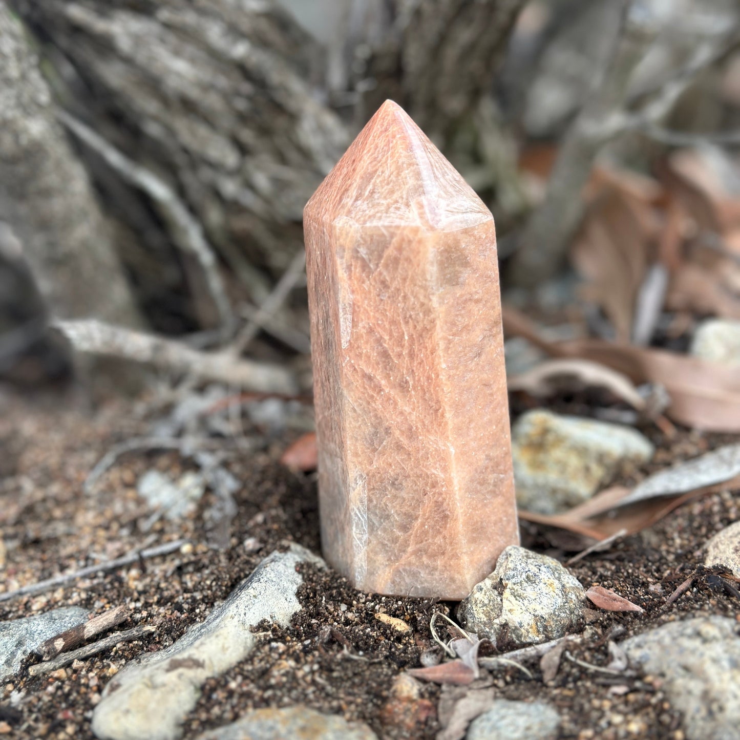 Peach Moonstone Crystal Tower – Emotional Healing, Divine Protection & Inner Peace