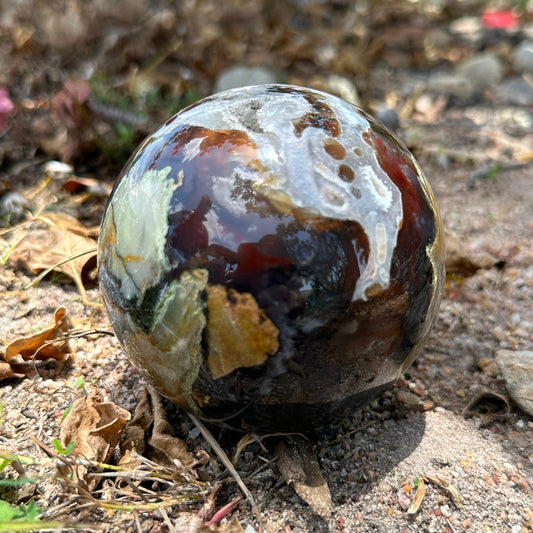 Volcanic Agate Crystal Sphere – UV Reactive Healing Sphere for Grounding, Protection & Spiritual Renewal