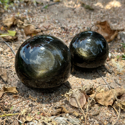 Golden Obsidian Crystal Sphere – Protection, Insight & Grounding Energy