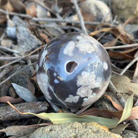 Blue Flower Agate Crystal Sphere – Serenity, Clarity & Emotional Healing (5cm approx)