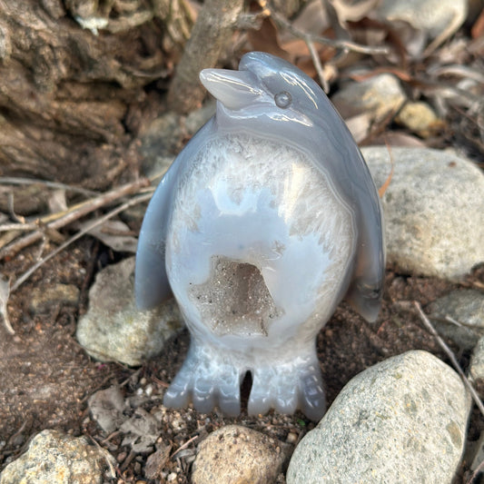 Geode Agate Crystal Penguin Carving – Emotional Healing, Protection & Inner Peace Spiritual Gift