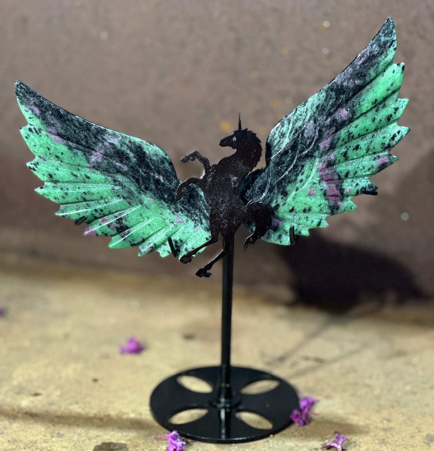 Unicorn Pegasus Stand featuring Ruby in Zoisite Wings – Transformation, Empowerment & Spiritual Awakening