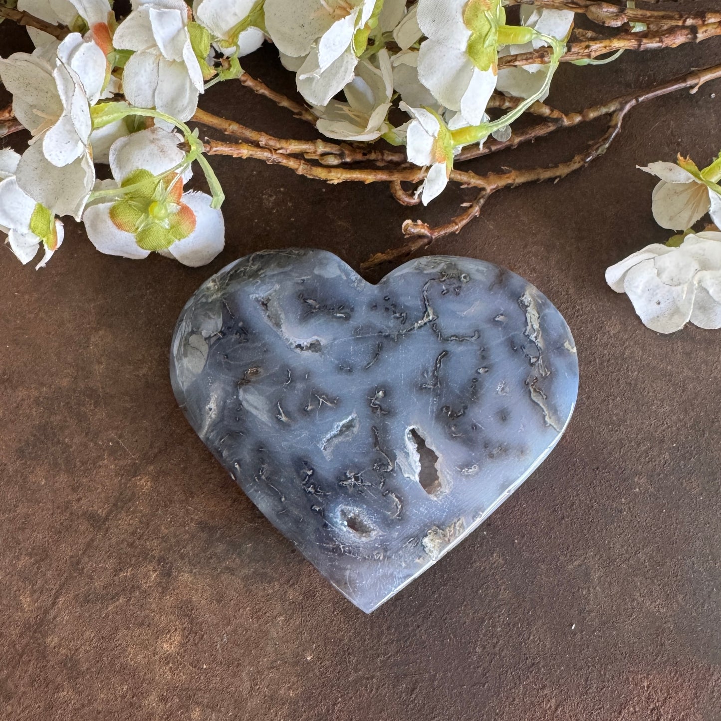 Moss Agate Crystal Heart – Emotional Healing, New Beginnings & Heart Chakra Balance