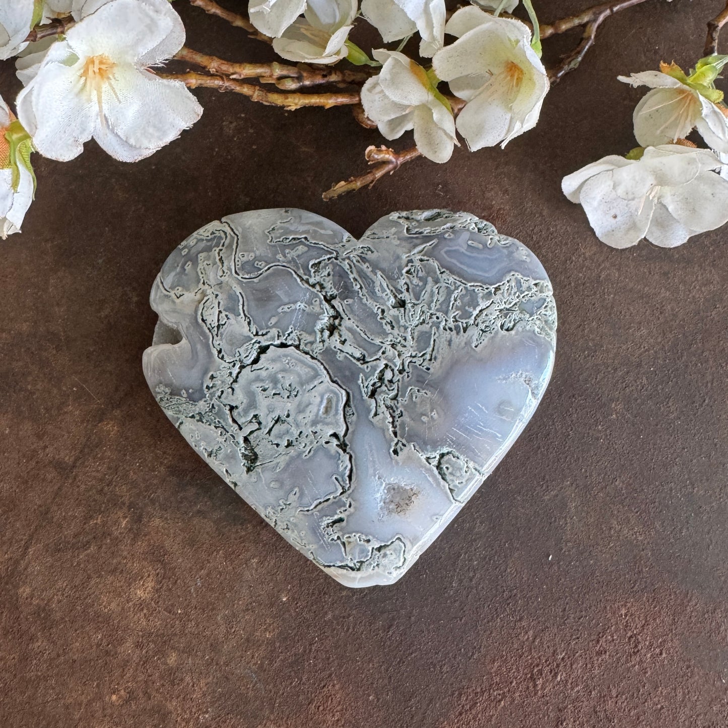 Moss Agate Crystal Heart – Emotional Healing, New Beginnings & Heart Chakra Balance