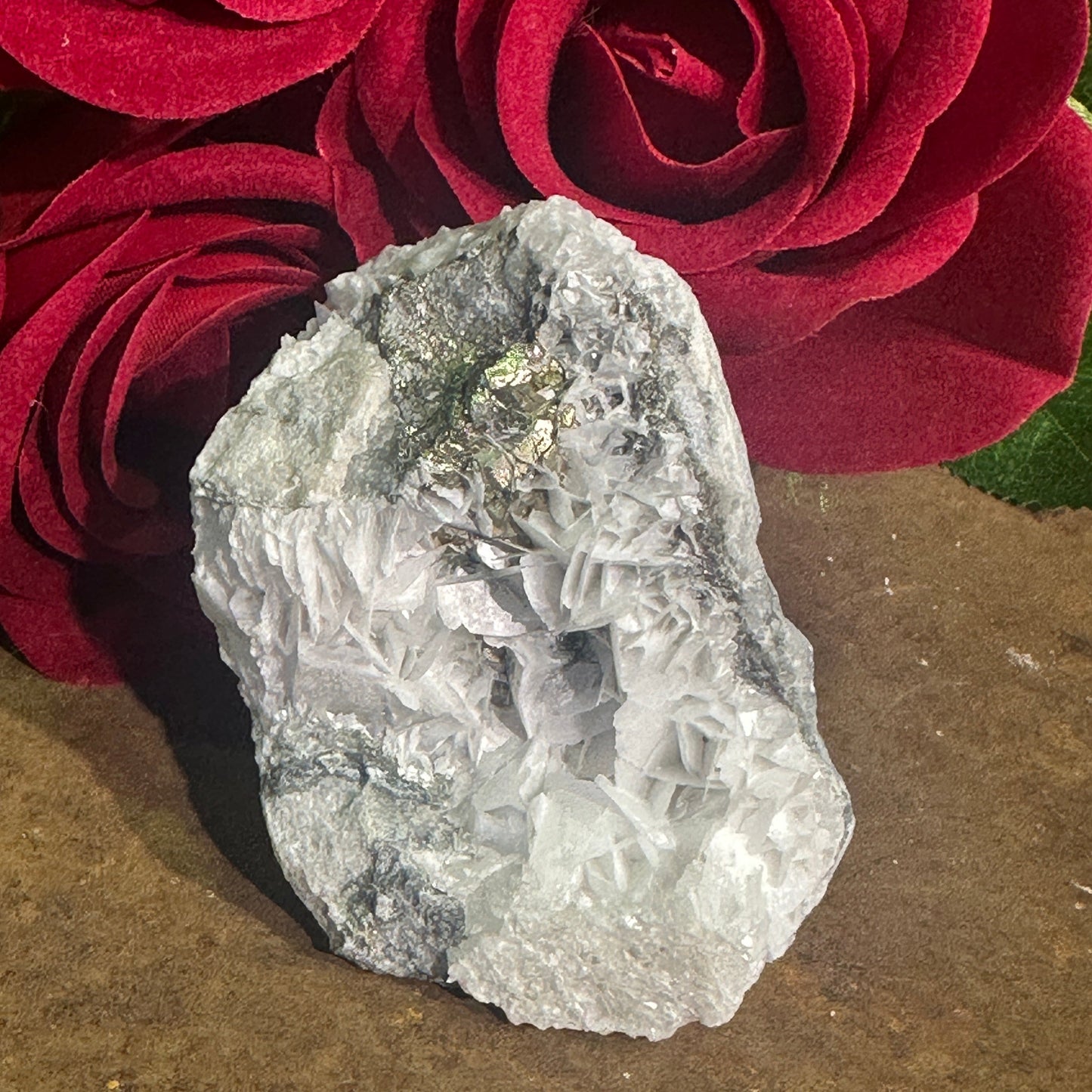Rose Petal Calcite Specimen – Spiritual Healing, Emotional Balance & Heart Chakra Alignment