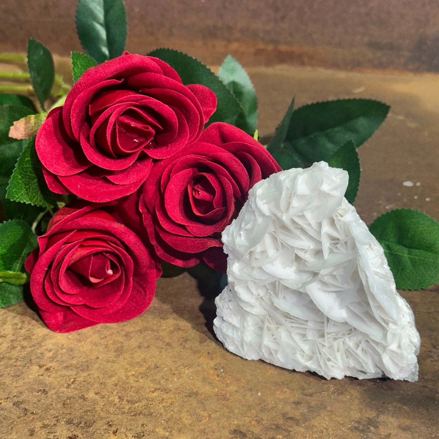 Rose Petal Calcite Specimen – Spiritual Healing, Emotional Balance & Heart Chakra Alignment