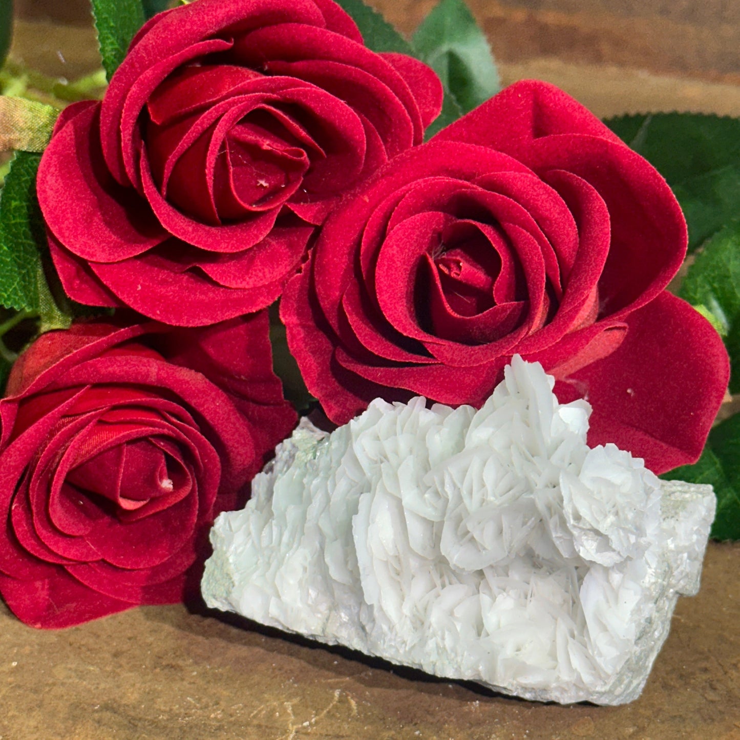 Rose Petal Calcite Specimen – Spiritual Healing, Emotional Balance & Heart Chakra Alignment