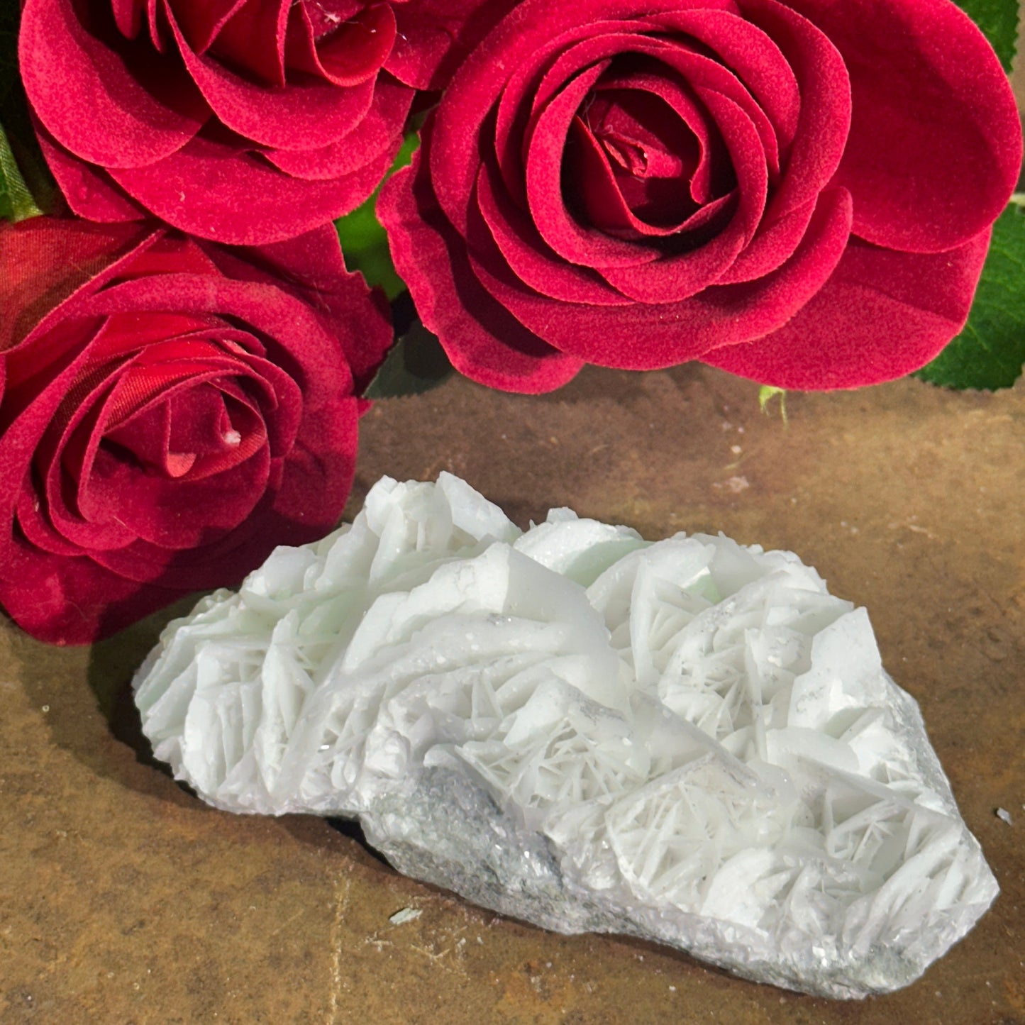 Rose Petal Calcite Specimen – Spiritual Healing, Emotional Balance & Heart Chakra Alignment