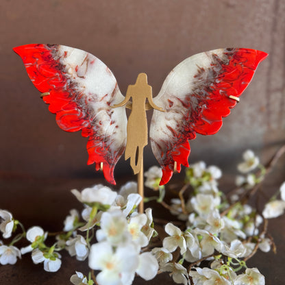Red Flame Agate Crystal Wings on Angel Stand – Spiritual Protection & Empowerment Crystal Ornament
