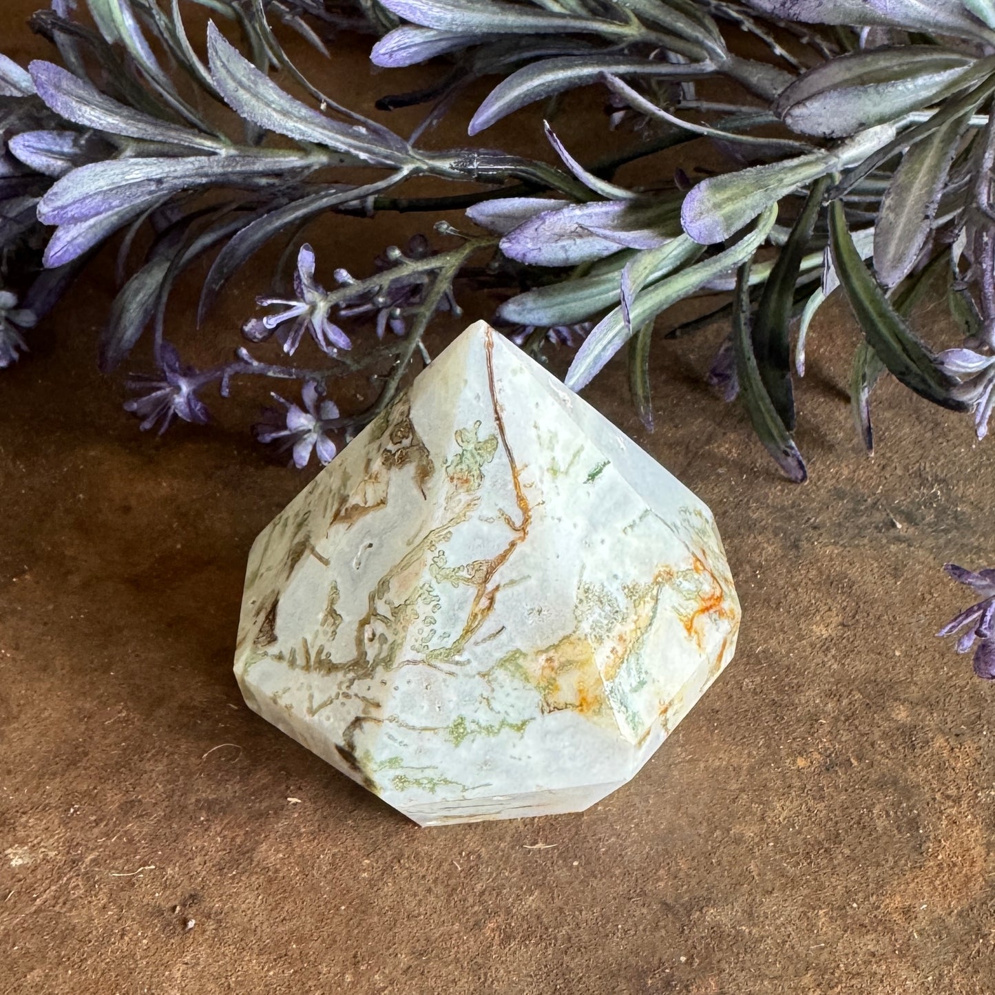 Moss Agate Crystal Diamond Cut Shape – Growth, Healing & Emotional Balance