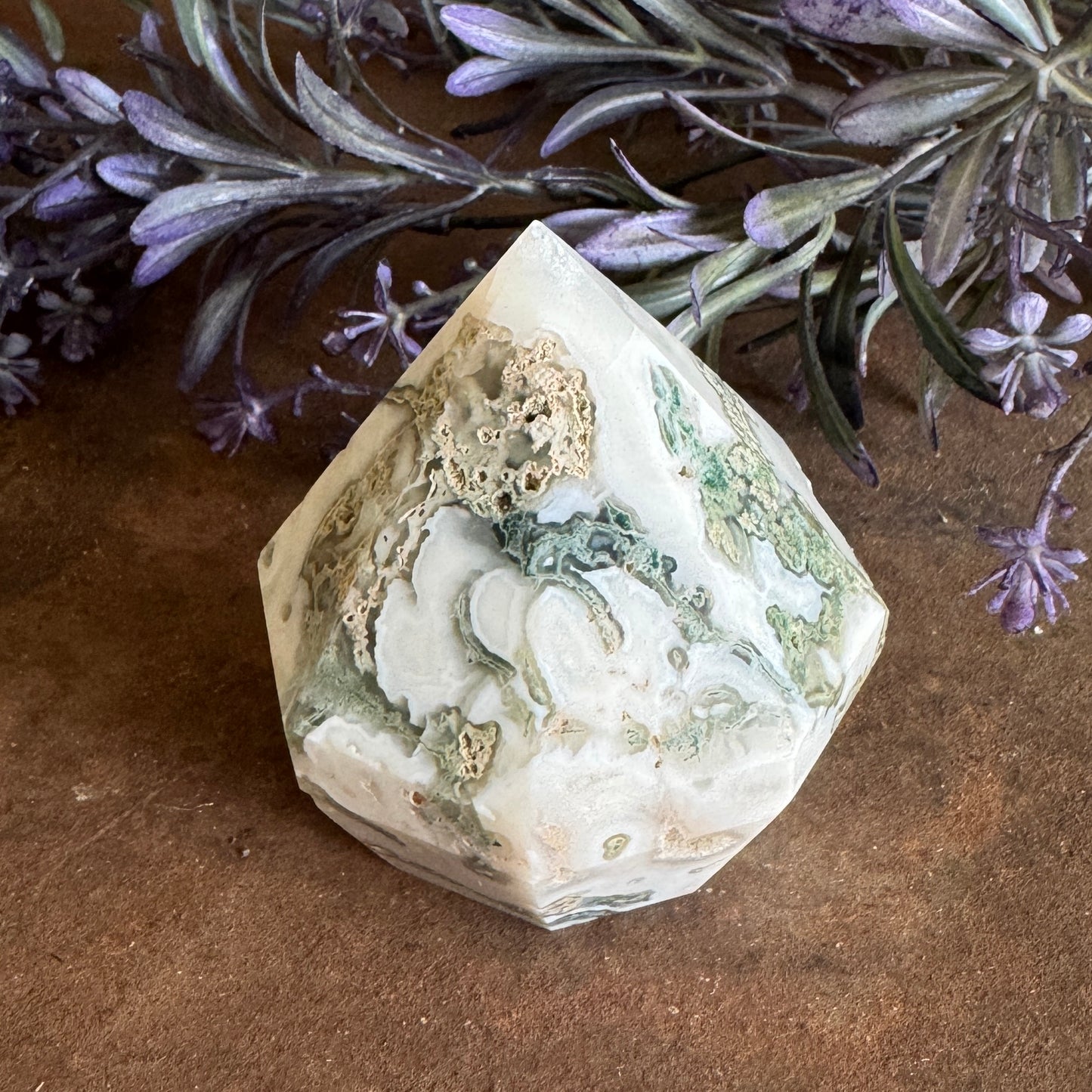 Moss Agate Crystal Diamond Cut Shape – Growth, Healing & Emotional Balance