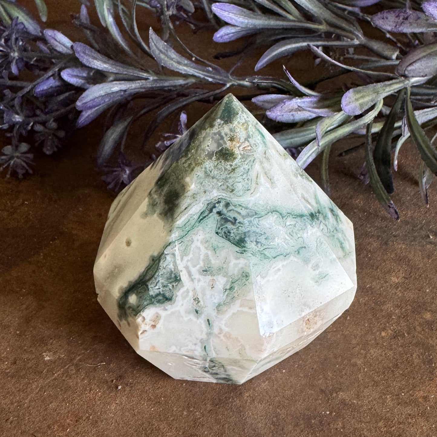Moss Agate Crystal Diamond Cut Shape – Growth, Healing & Emotional Balance