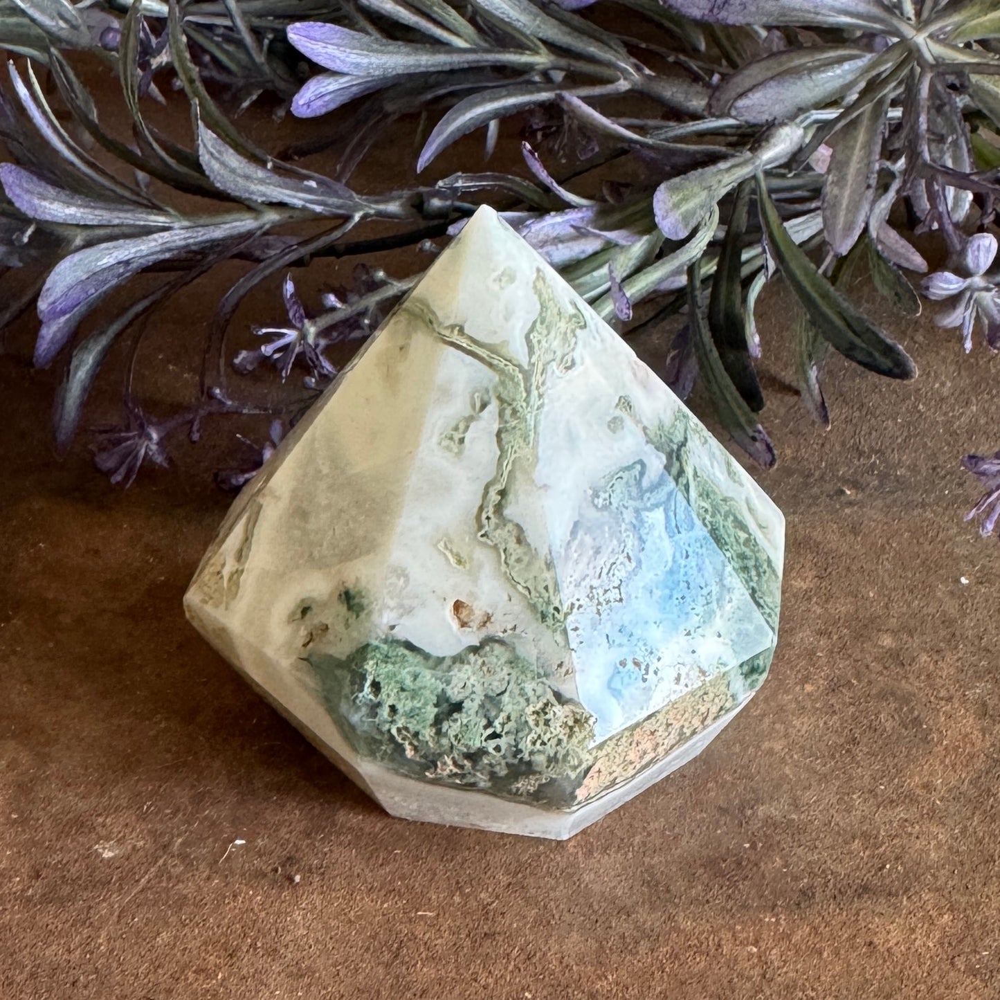 Moss Agate Crystal Diamond Cut Shape – Growth, Healing & Emotional Balance