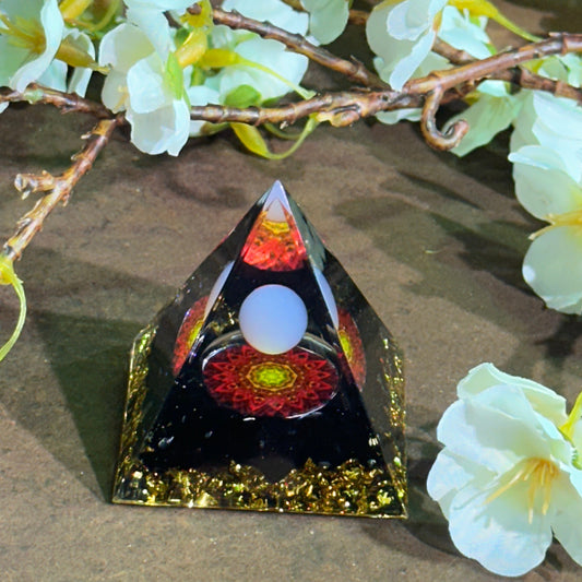Inner Light Orgonite Pyramid with Opalite & Black Obsidian - Emotional Healing, Grounding & Spiritual Protection