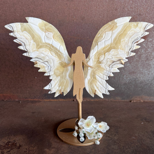 White & Orange Calcite Crystal Wings – Healing, Creativity & Balance