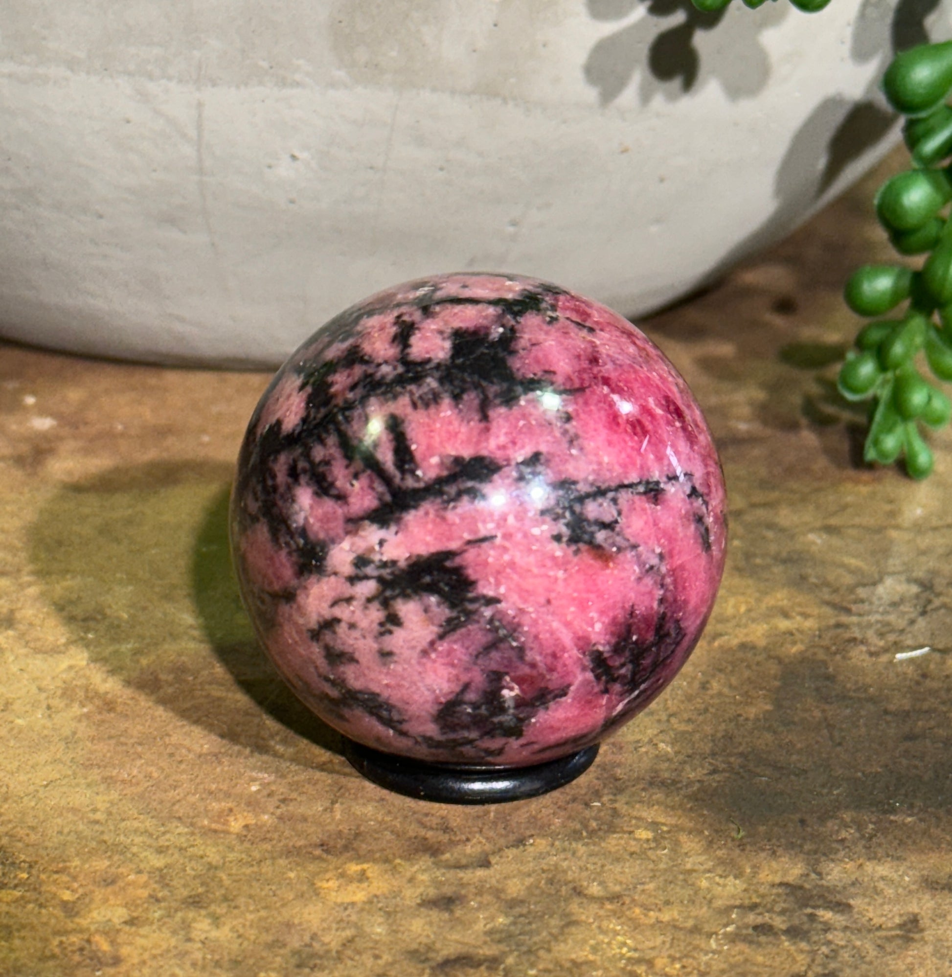 Rhodonite Crystal Sphere for emotional healing, grief support, heart chakra healing, compassion, and balance