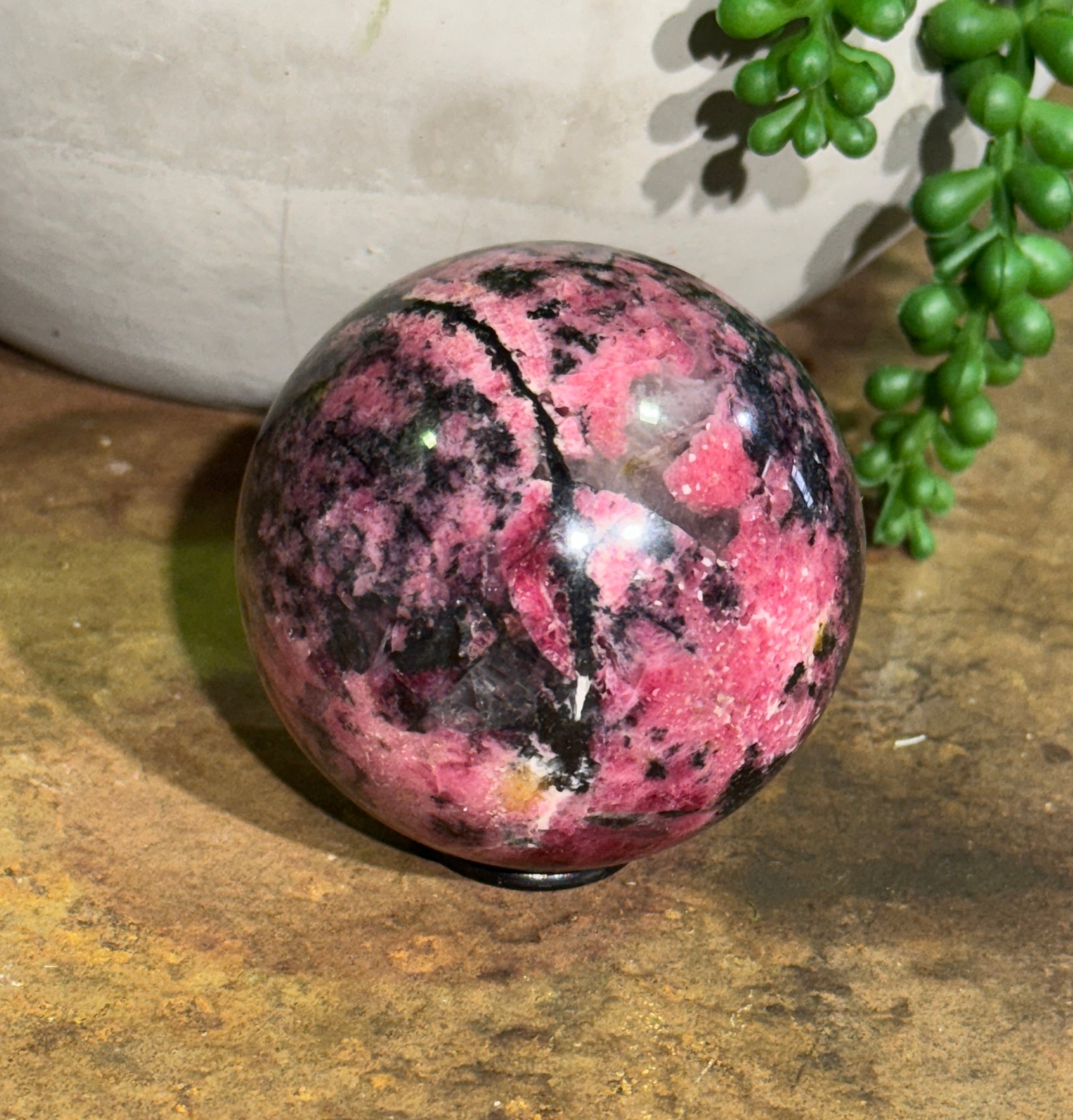 Rhodonite Crystal Sphere for emotional healing, grief support, heart chakra healing, compassion, and balance