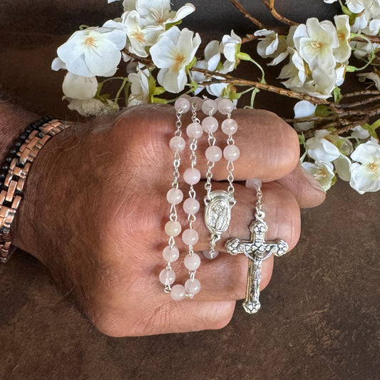 Rose Quartz Rosary Beads – 6mm Crystal Prayer Beads for Love, Comfort & Spiritual Healing
