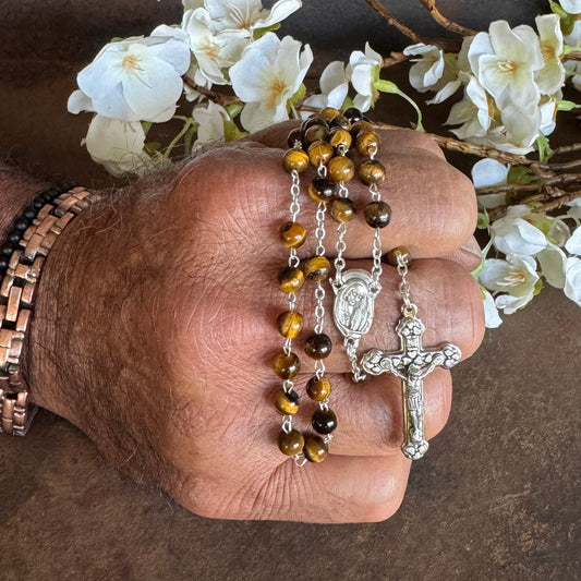 Tiger’s Eye Rosary Beads – Courage, Strength & Spiritual Protection