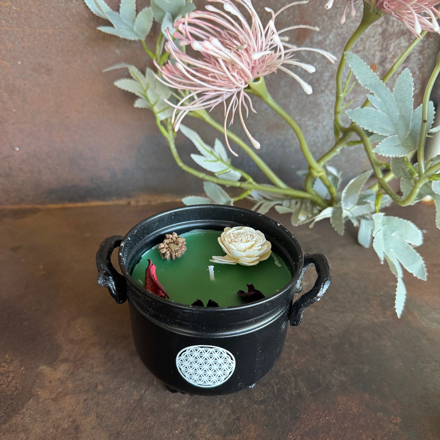 Amber Patchouli Flower of Life Cauldron Candle (326g) – Grounding & Sacred Energy