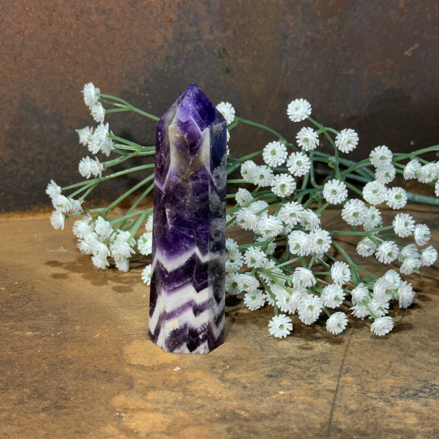 Chevron Amethyst Crystal Tower – Divine Insight, Spiritual Protection & Inner Peace