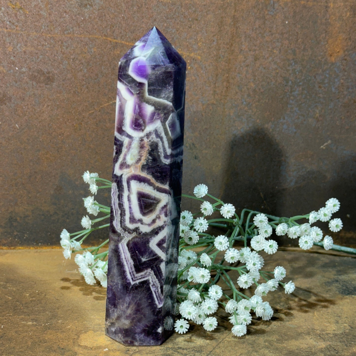 Chevron Amethyst Crystal Tower – Divine Insight, Spiritual Protection & Inner Peace