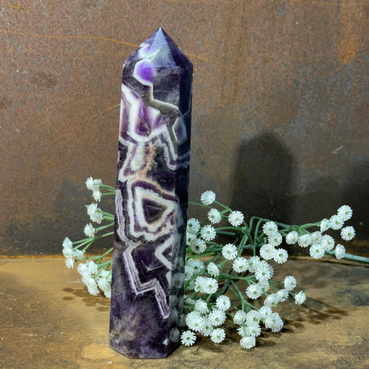 Chevron Amethyst Crystal Tower – Divine Insight, Spiritual Protection & Inner Peace
