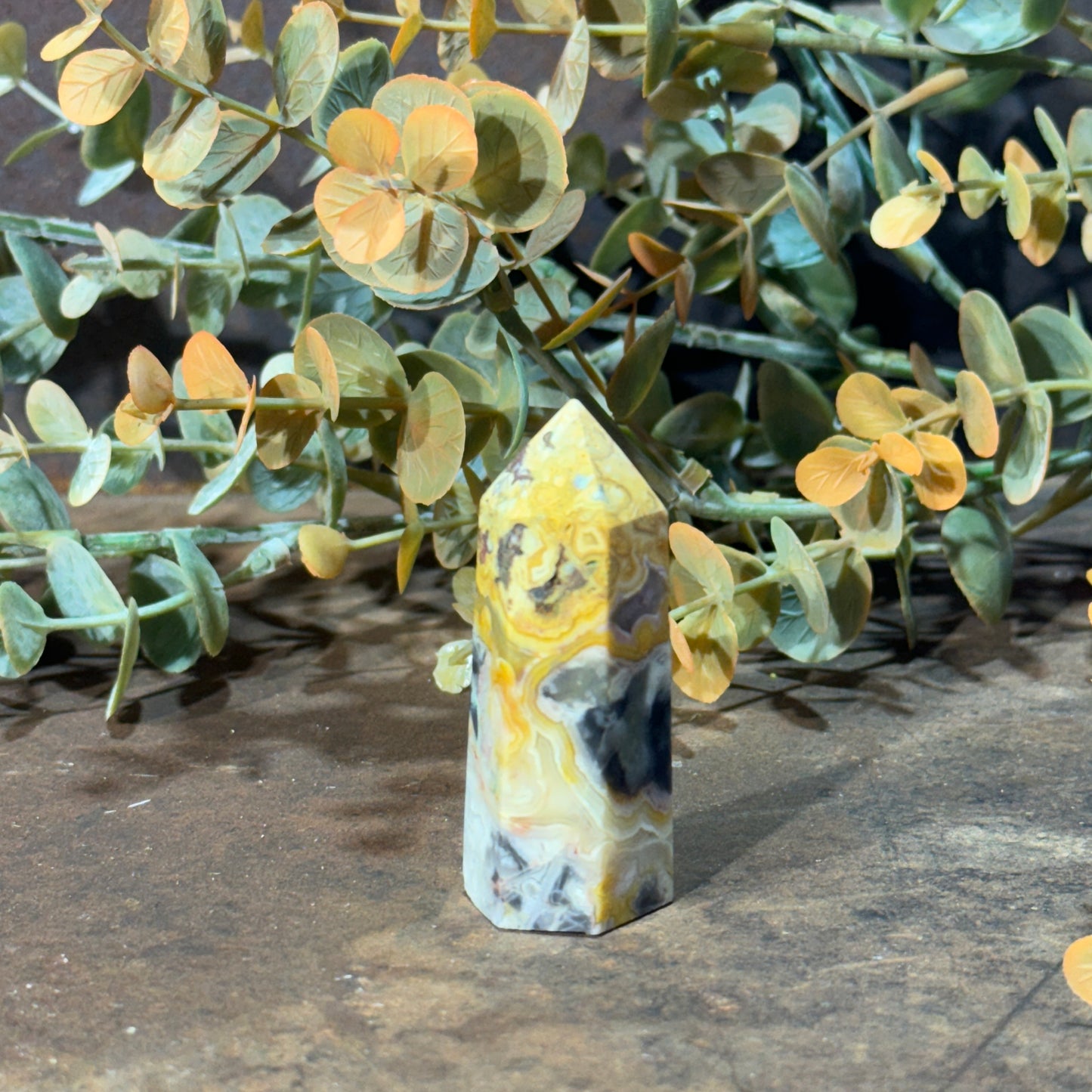 Yellow Crazy Lace Agate Tower – Joy, Emotional Healing & Spiritual Protection