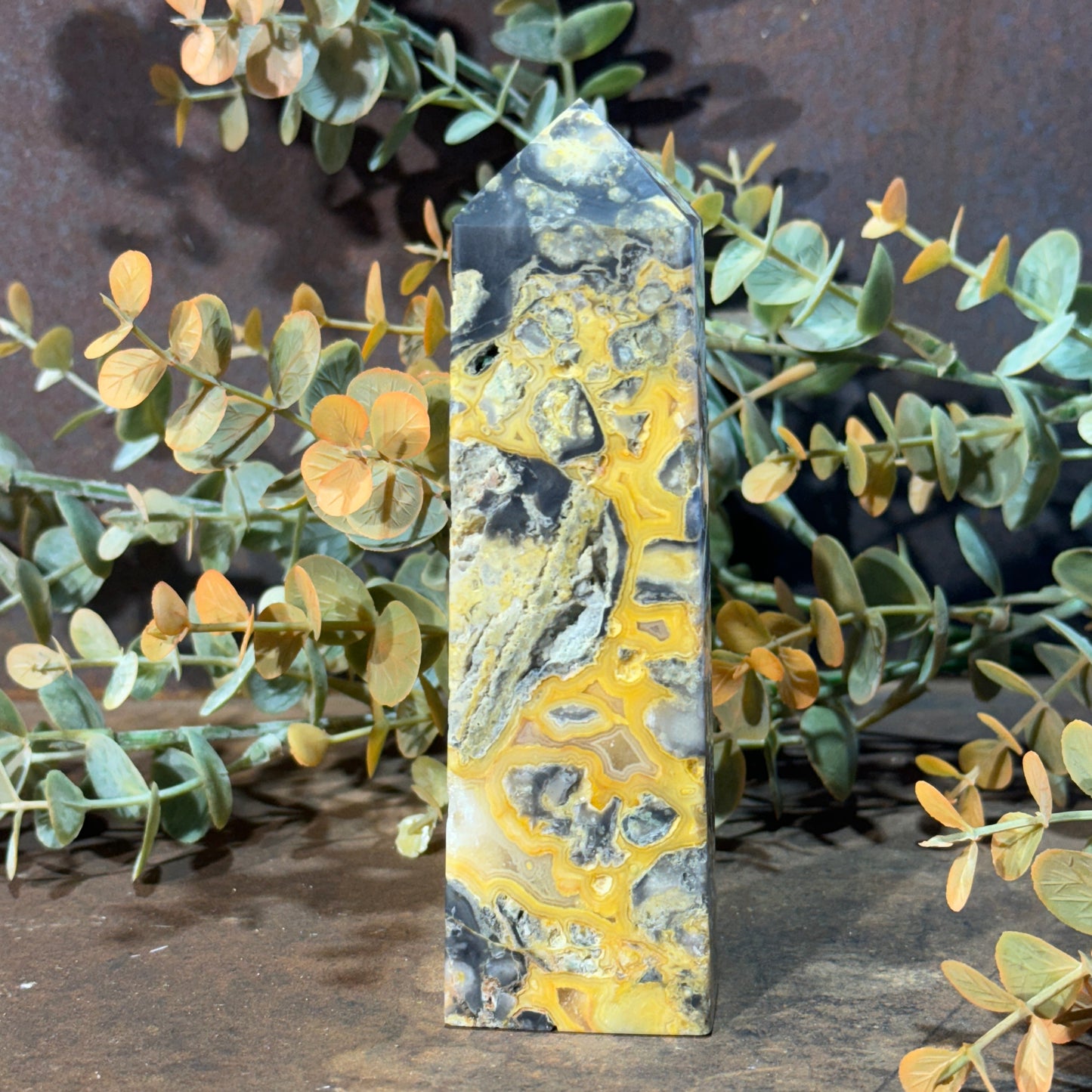 Yellow Crazy Lace Agate Tower – Joy, Emotional Healing & Spiritual Protection