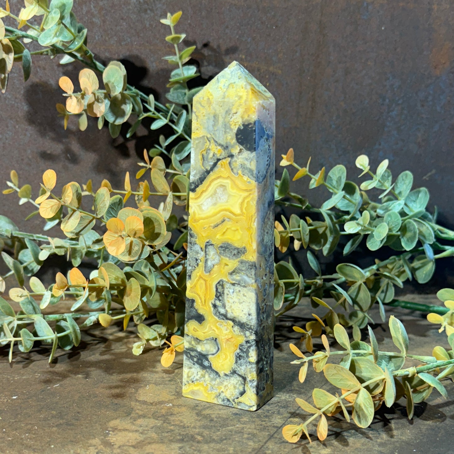 Yellow Crazy Lace Agate Tower – Joy, Emotional Healing & Spiritual Protection