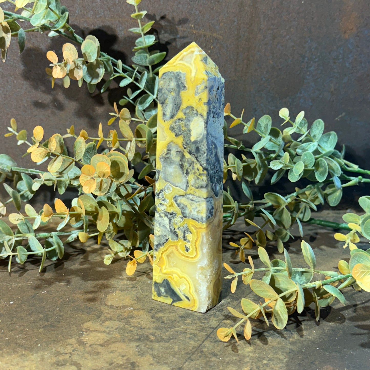 Yellow Crazy Lace Agate Tower – Joy, Emotional Healing & Spiritual Protection