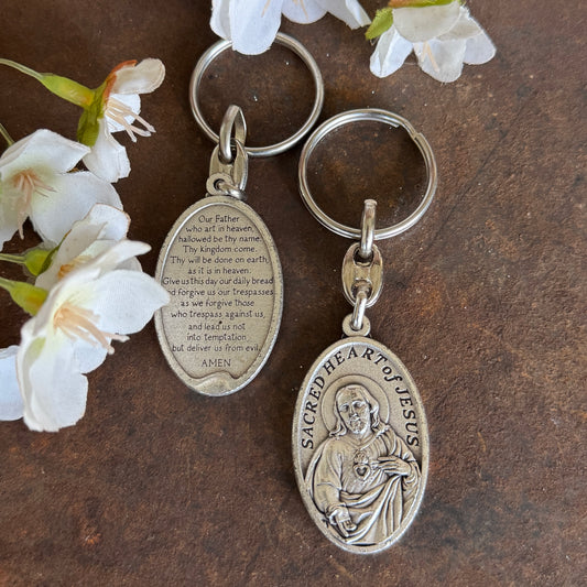 Our Sacred Heart Jesus with Our Father Prayer Key Ring