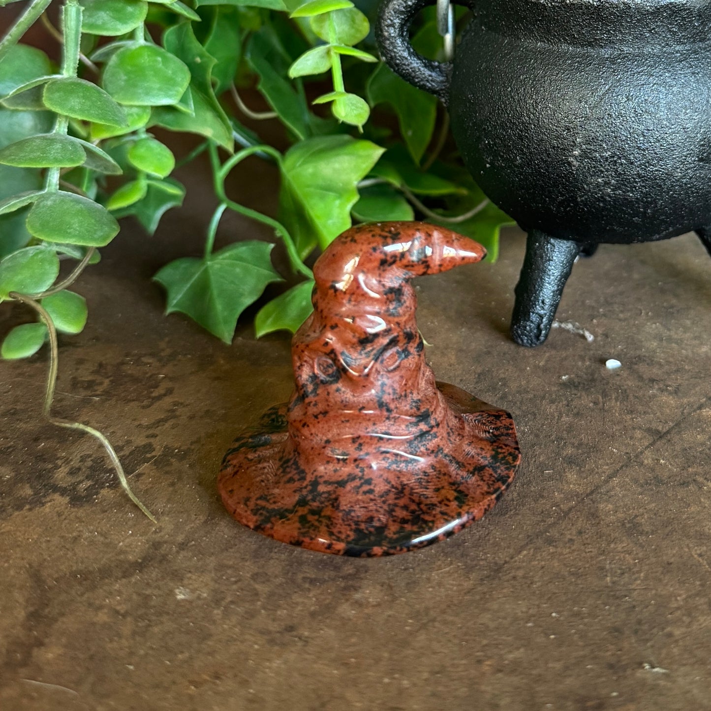 Mahogany Obsidian Sorting Hat Carving – Protection & Spiritual Healing