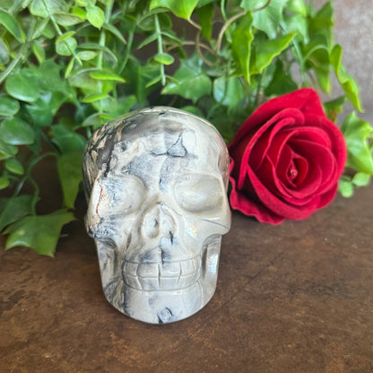 Volcanic Agate Skull Carving – UV Reactive Crystal Skull of Transformation, Protection & Spiritual Awakening