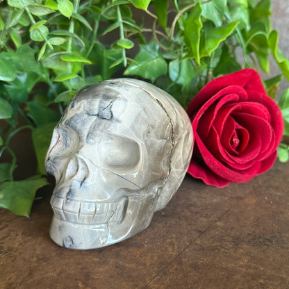 Volcanic Agate Skull Carving – UV Reactive Crystal Skull of Transformation, Protection & Spiritual Awakening