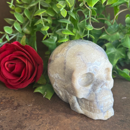 Blue Flower Agate Crystal Skull – Emotional Healing, Calm Energy & Spiritual Growth