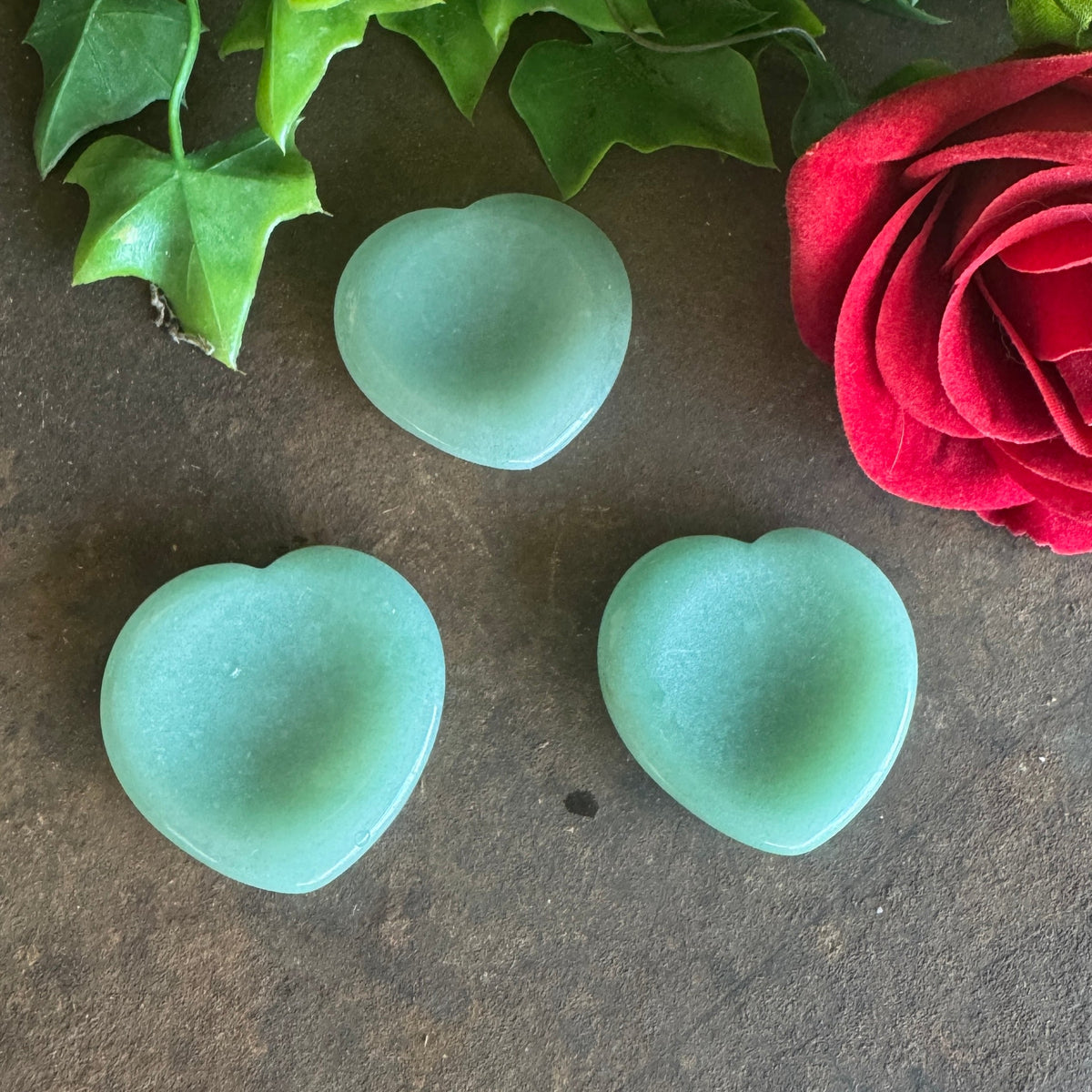 Green Aventurine heart-shaped thumb stone for luck, growth and opportunity